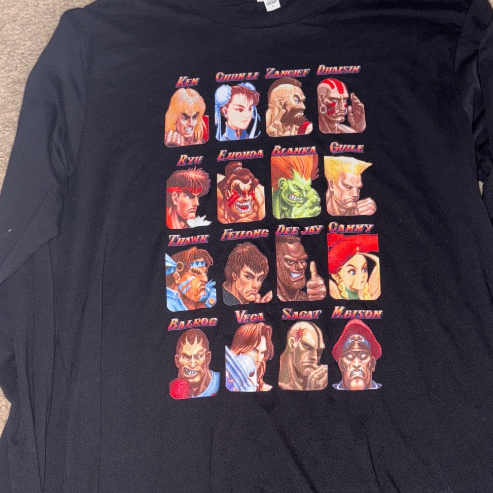 Redbubble Black Long Sleeve Tee with Colorful Character Grid-street fighter